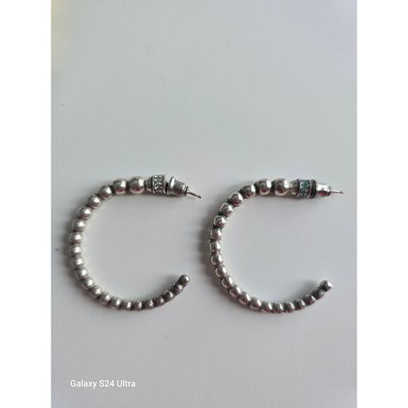 Brighton Crystal Silver Tone Ball Hoop Pierced Earrings - Picture 1 of 7